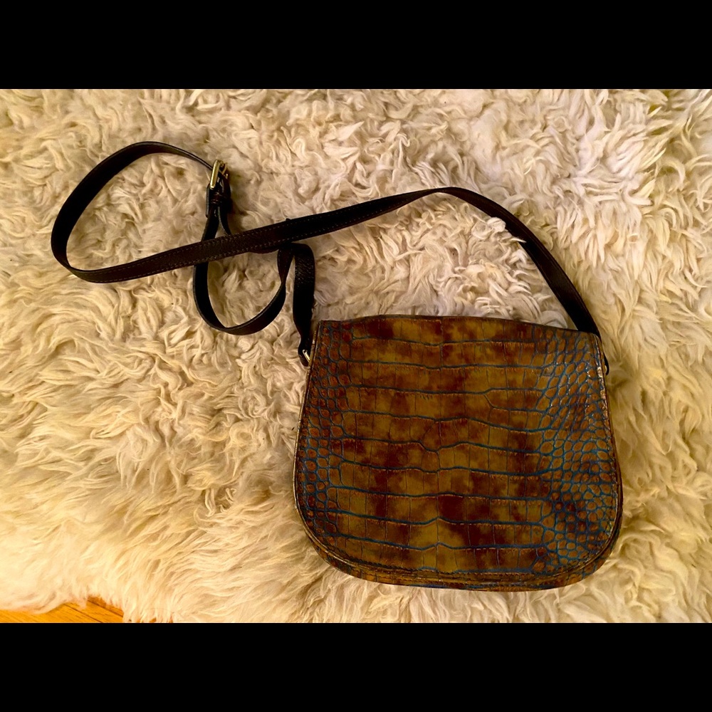Valentina Leather Crossbody Purse/brown and teal